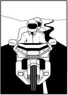 black and white drawing people on a motorcycle honda