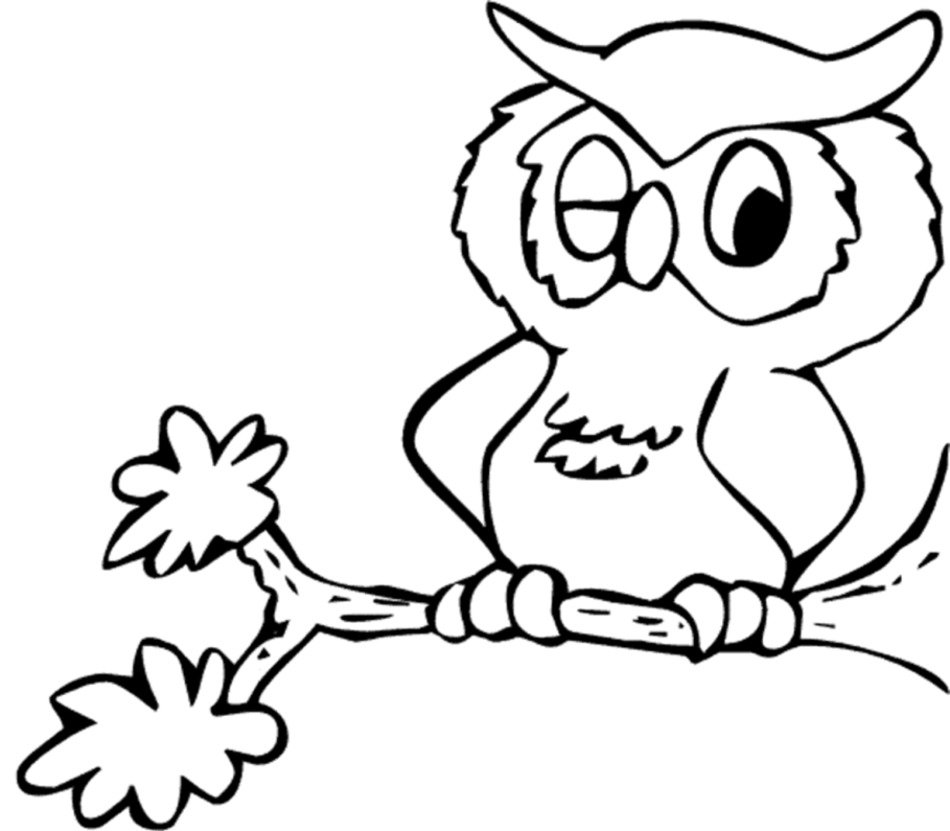 Black and white drawing of the owl on the branch clipart