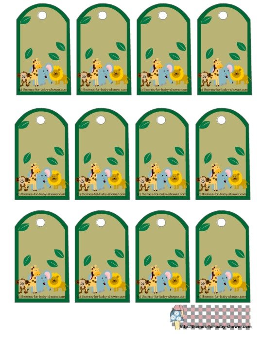 On These Tags There Is An Adorable Group Of Safari Animals And Green