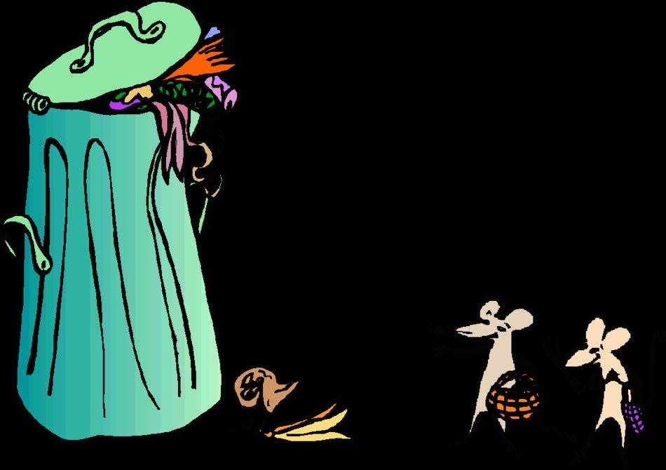 drawing of mice near the garbage can