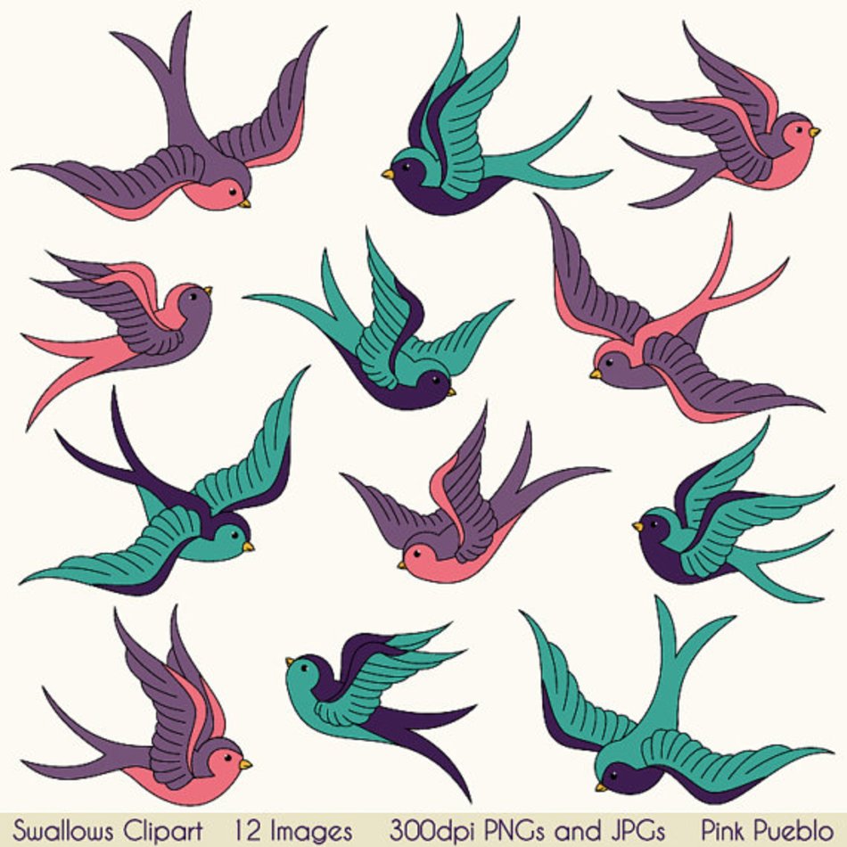 Swallows Birds Vintage Tattoo