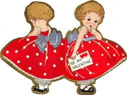little girl in a red dress with a letter in her hands