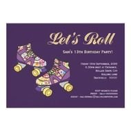 Purple Roller Skate Skating Birthday Party Invitation