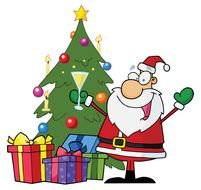 merry santa claus near christmas tree as graphic image