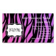 Hot Purple pink Zebra Stripes Monogram Business Card Template At