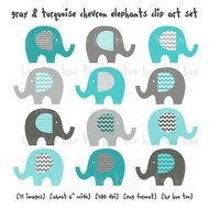 Elephants Boys Chevron Elephant Gray Blue Aqua