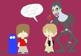 drawing of children near a scary person