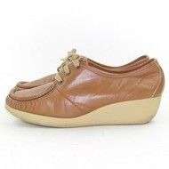 Size 85 Vintage Shoes Moccasin Wedges Wedge Brown Leather Lace Up