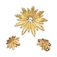 Vintage Simulated Gold Like Costume Starburst Brooch And Earring Set