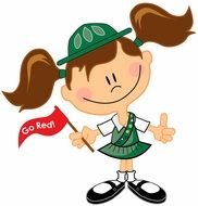 cartoon scout girl with red flag