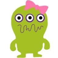 monster with three eyes and a pink bow