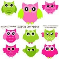 Owl In Pink And Green For Card Design Scrapbooking Web