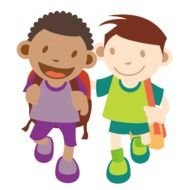 drawn two schoolchildren with backpacks