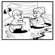 drawn children playing on the beach