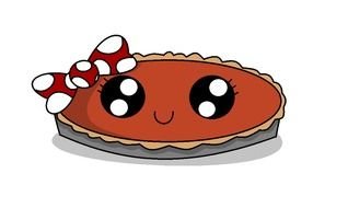sweet pie with eyes and a bow