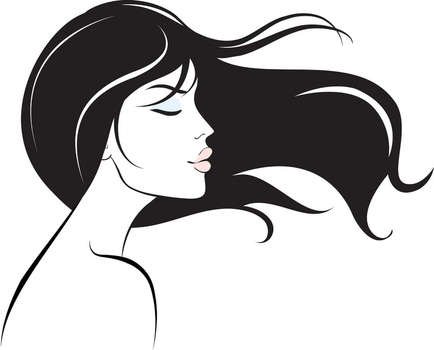 drawing of a female head with long hair