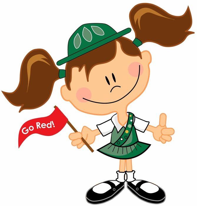 cartoon scout girl with red flag