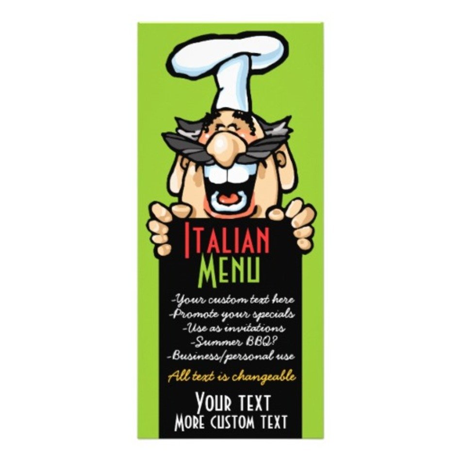 Name Italian Chef Party Catering Menu Pizza Bbq Rackcard