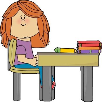 Little Girl At School Desk Image Red Haired