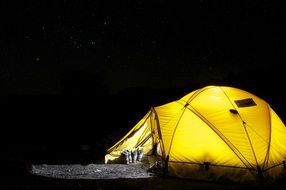 light in a yellow tent in the dark