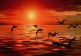 surreal ocean water reflection red sky