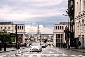 White car on road belgium brussels cityscape