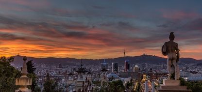 panorama of sunset over the main square of Barcelona plaza espana