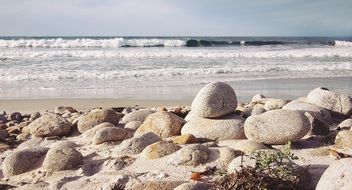 Round pebbles on the coastline