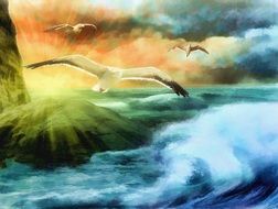 seagulls over the sea as a work of art