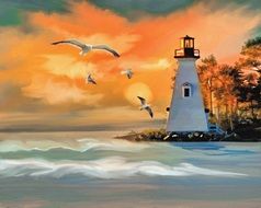 painted lighthouse in the sea