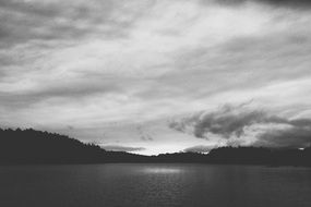 black and white lake scene