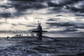 submarine is in the ocean water