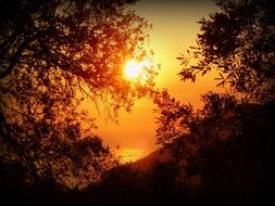 orange sunset sea water corfu greece