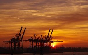 landscape of the port at the sunset