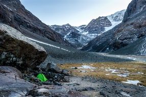 camping in a mountain valley