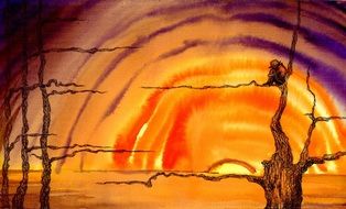 colorful sunset like watercolor drawing