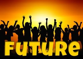 silhouette of young people with the future in