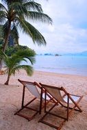 sun loungers stand on the beach in thailand