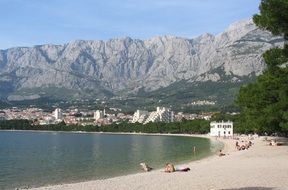 panoramic view of the beach in the city of Makarska in Croatia