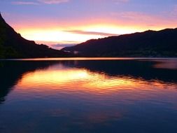 colorful sunset over lake Attersee