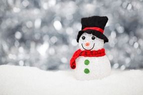 toy snowman in the snow at christmas