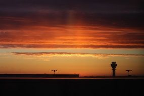 sunset over the airport in toronto