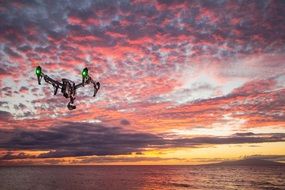 drone recording sunset