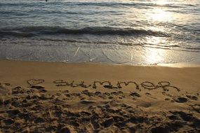 inscription summer on the sandy beach