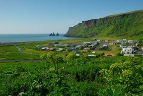 panoramic view of green cliffs in iceland