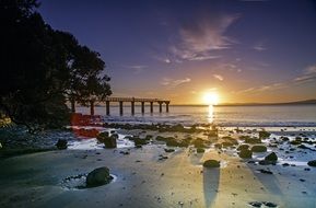 rays of sun rise beach new zealand auckland