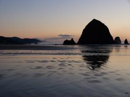 panoramic view of the cannon beach coast at night