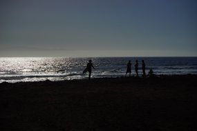 People on night seashore