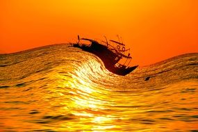 abstract image of a boat in the orange ocean