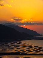 panoramic view of the tide on the Japanese coast at sunset